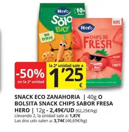 Supermercados MAS HERO Snack eco zanahoria bolsita snack chips sabor fresa oferta