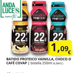 Supermercados MAS Batido proteico vainilla, choco o café covap oferta