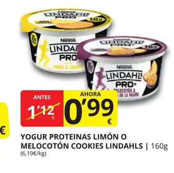 Supermercados MAS LINDAHLS Yogur proteinas limón o melocotón cookies oferta