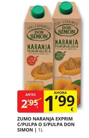 Supermercados MAS DON SIMON Zumo naranja exprim c/pulpa o s/pulpa oferta