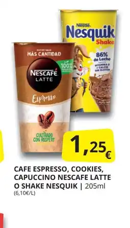 Supermercados MAS Cafe espresso, cookies, capuccino nescafe latte o shake nesquik oferta