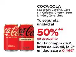 Supermercados MAS COCA-COLA Sabor Sin Cafeína, Zero Sin Cafeína, Cherry, Zero Limón y Zero Lima oferta