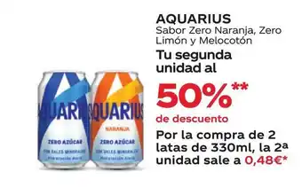 Supermercados MAS AQUARIUS Sabor Zero Naranja, Zero Limón y Melocotón oferta