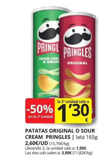 Supermercados MAS PRINGLES Patatas original o sour cream oferta