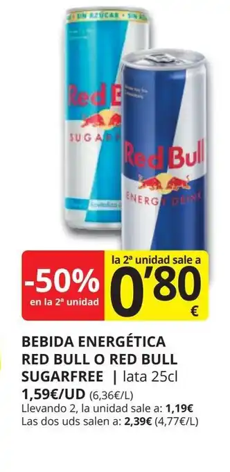 Supermercados MAS Bebida energética red bull o red bull sugarfree oferta