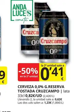 Supermercados MAS CRUZCAMPO Cerveza 0,0% g.reserva tostada oferta