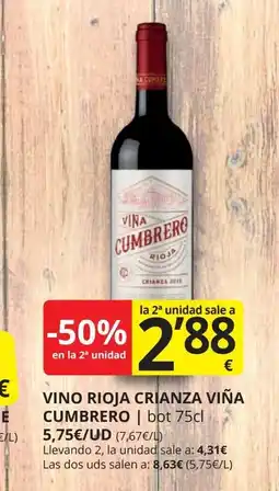 Supermercados MAS VIÑA CUMBRERO Vino rioja crianza oferta