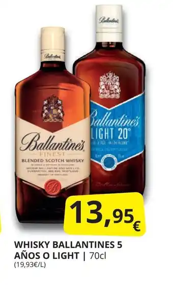 Supermercados MAS Whisky ballantines 5 años o light oferta