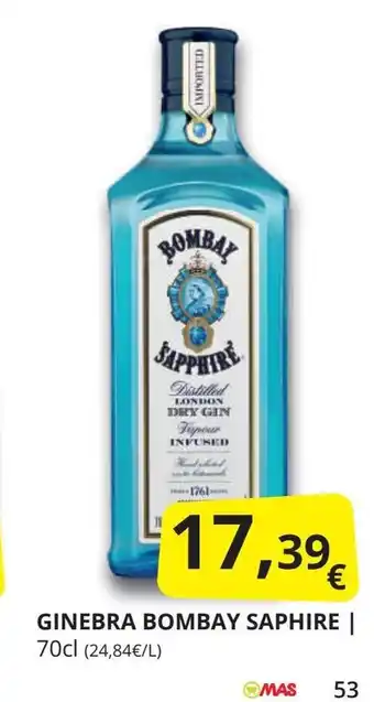 Supermercados MAS BOMBAY SAPHIRE Ginebra oferta