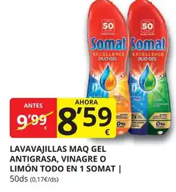 Supermercados MAS Lavavajillas maq gel antigrasa, vinagre o limón todo en 1 oferta