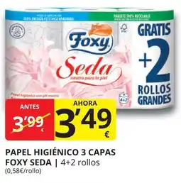 Supermercados MAS FOXY SEDA Papel higiénico 3 capas oferta