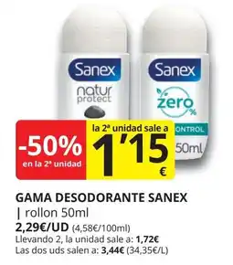 Supermercados MAS SANEX Gama desdorante oferta