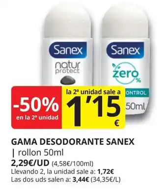 Supermercados MAS SANEX Gama desdorante oferta