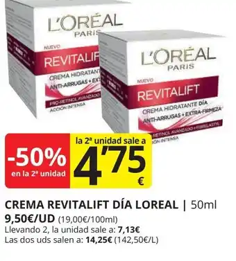 Supermercados MAS LOREAL Crema revitalift día oferta