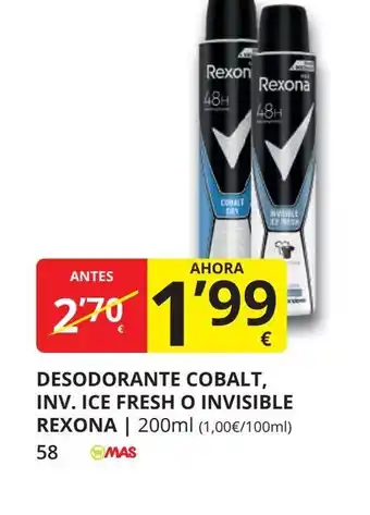 Supermercados MAS REXONA Desodorante cobalt, inv. ice fresh o invisible oferta