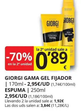 Supermercados MAS GIORGI Gama gel fijador oferta