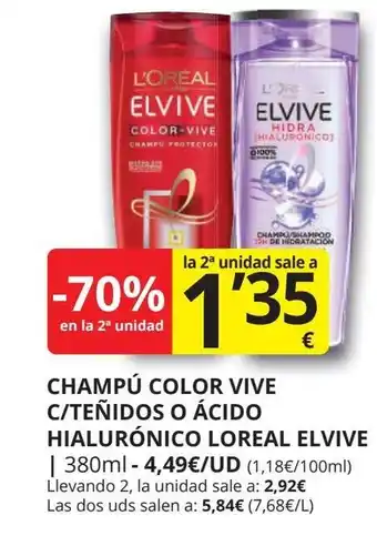 Supermercados MAS ELVIVE Champú color vive c/tenidos o ácido hialurónico loreal oferta