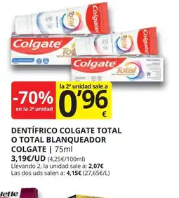 Supermercados MAS COLGATE Dentífrico colgate total o total blanqueador oferta