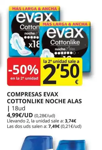 Supermercados MAS Compresas evax cottonlike noche alas oferta