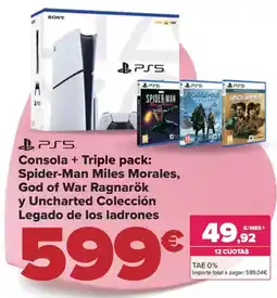 Carrefour PS5 Consola + Triple pack: Spider-Man Miles Morales, God of War Ragnarök y Uncharted Colección Legado de los ladrones oferta