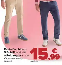 Carrefour Pantalón chino o 5 Bolsillos o Polo rugby oferta