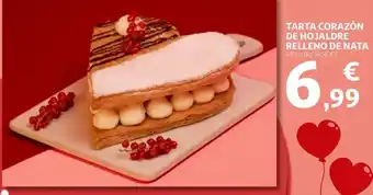 Alcampo Tarta corazón de hojaldre relleno de nata oferta