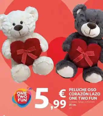 Alcampo ONE TWO FUN Peluche oso corazón lazo oferta