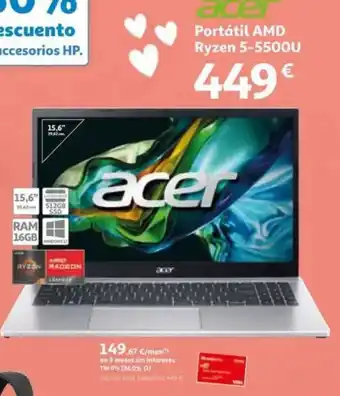 Alcampo ACER Portátil AMD Ryzen 5-5500U oferta