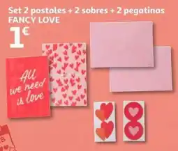 Alcampo FANCY LOVE Set 2 postales + 2 sobres + 2 pegatinas oferta