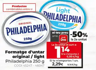 Dia Philadelphia Formatge d'untar original / light 250g oferta