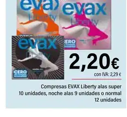 Cash Ifa EVAX Compresas Liberty alas super 10 unidades, noche alas 9 unidades o normal oferta