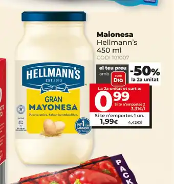 Dia Hellmann's Maionesa 450ml oferta