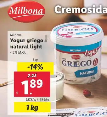 Lidl MILBONA Yogur griego natural light oferta