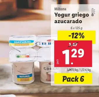 Lidl MILBONA Yogur griego azucarado oferta