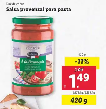 Lidl DUC DE COEUR Salsa provenzal para pasta oferta