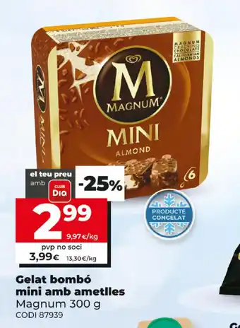 Dia Magnum Gelat bombó mini amb ametlles 300g oferta