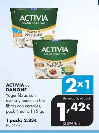 Supermercados Lupa ACTIVIA de DANONE Yogur fibras con avena y nueces o 0% fibras con cereales oferta