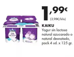 Supermercados Lupa KAIKU Yogur sin lactosa natural azucarado o natural desnatado oferta