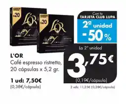 Supermercados Lupa L'OR Café espresso ristretto, 20 cápsulas oferta