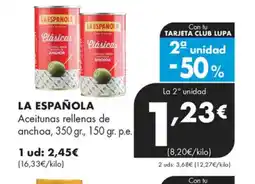 Supermercados Lupa LA ESPAÑOLA Aceitunas rellenas de anchoa oferta