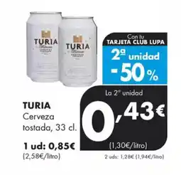 Supermercados Lupa TURIA Cerveza tostada oferta