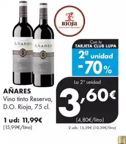 Supermercados Lupa AÑARES Vino tinto Reserva, D.O. Rioja oferta