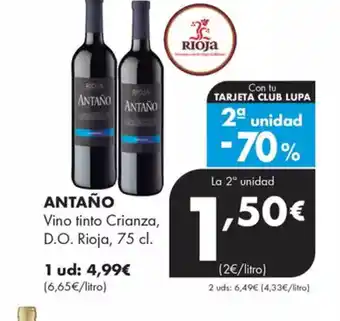 Supermercados Lupa ANTAÑO Vino tinto Crianza, D.O. Rioja, oferta