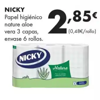 Supermercados Lupa NICKY Papel higiénico nature aloe vera 3 capas, envase 6 rollos. oferta