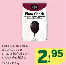 HiperDino CORONA BLANCA albaricoque o ciruela bañada en chocolate oferta