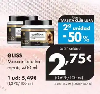 Supermercados Lupa GLISS Mascarilla ultra repair oferta