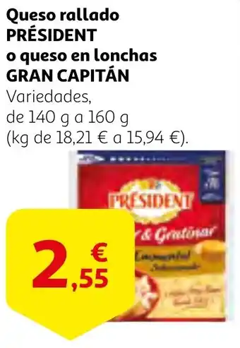 Alcampo PRÉSIDENT Queso rallado o queso en lonchas gran capitán oferta