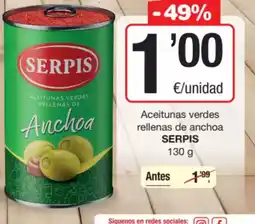 SPAR Fragadis SERPIS Aceitunas verdes rellenas de anchoa oferta