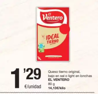 SPAR Fragadis EL VENTERO Queso tierno original, bajo en sal o light en lonchas oferta