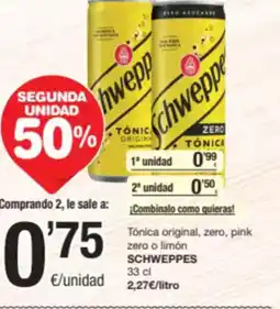 SPAR Fragadis SCHWEPPES Tónica original, zero, pink zero o limón oferta